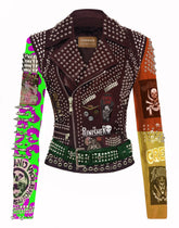 Women's Patches Heavy Studded Punk Rock, Multicolor Punk's Not Dead Jacket, Biker's Lemmy The Punisher Leather Steampunk, Gothic Jacket,